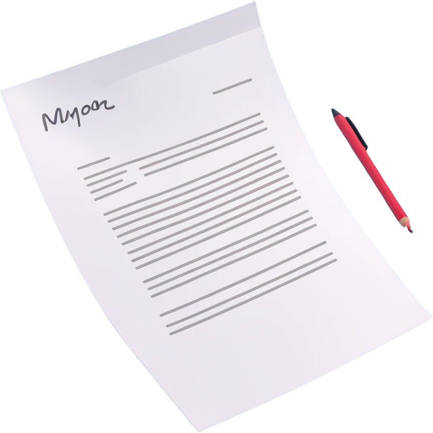 paper document with a paragraph of text and a handwritten signature at the bottom emoji