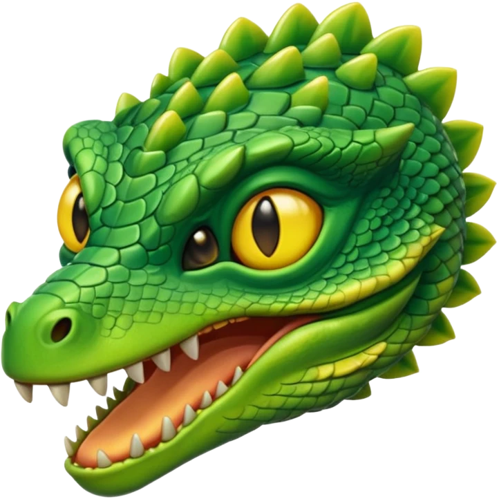 Reptilian alien head, green scales, yellow eyes, cartoon emoji, no background emoji