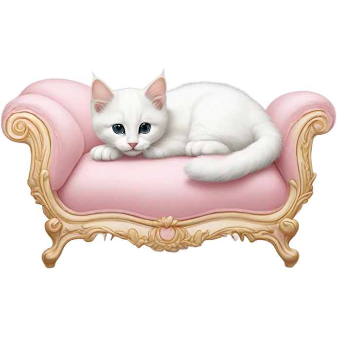 Realistic white kitten laying on soft pink rococo futon emoji