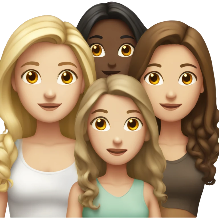 four white girls, two with dark blond hair, two brown-haired emoji