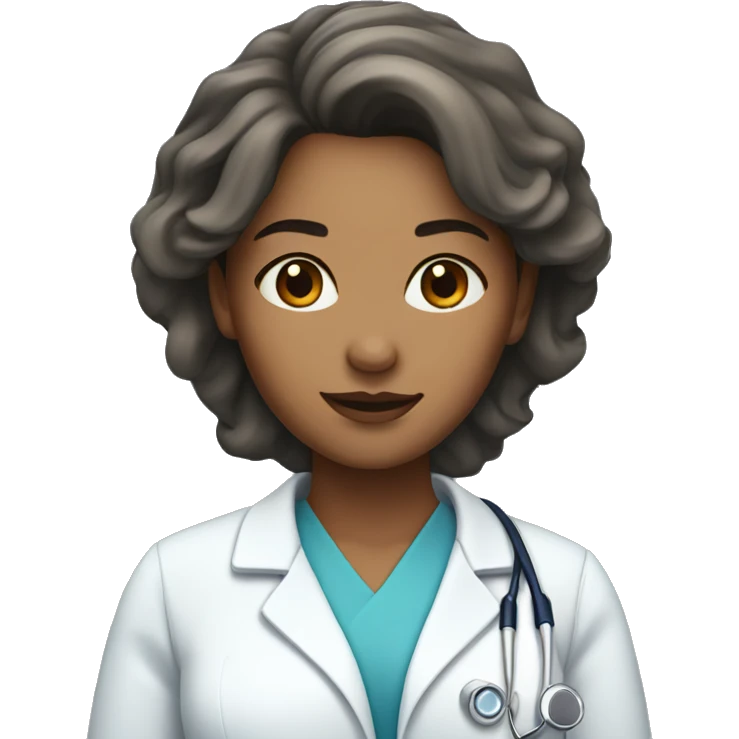 Doctor woman with brown eyes and hair with a blue scrub emoji