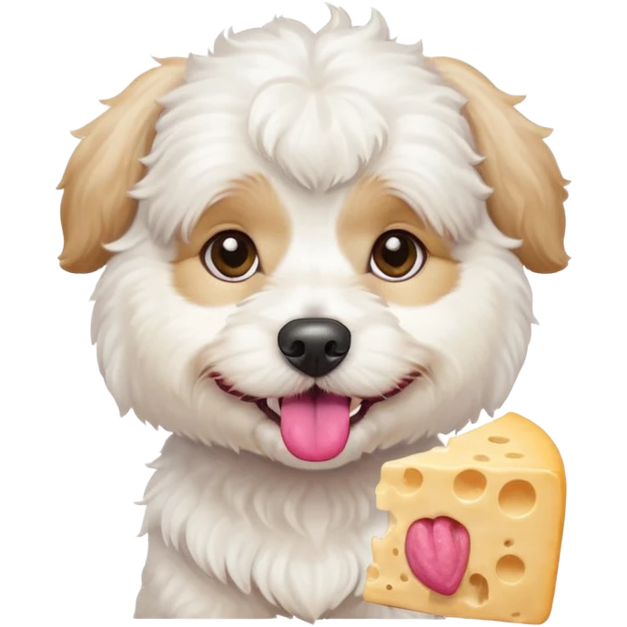 white dog cavachon stay and want to eat cheesee emoji