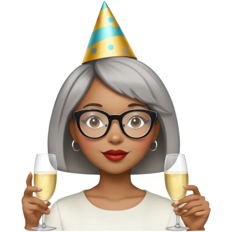 Light skinned Black girl with glasses short natural gray haircut celebrating new year’s  emoji
