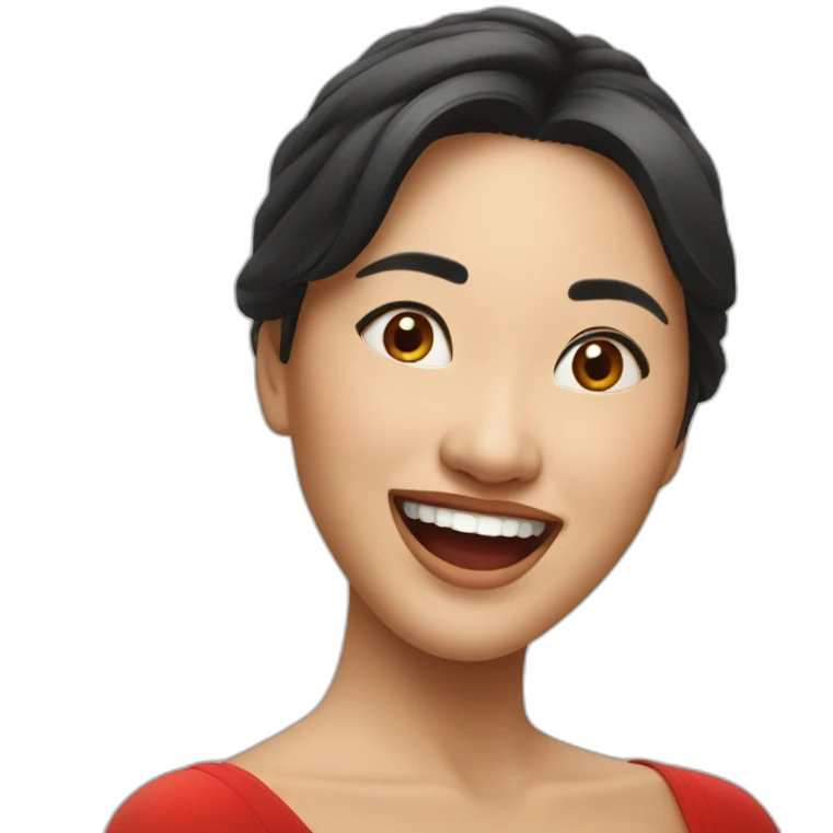 Beautiful Asian woman with red dress and who laugh out loud emoji
