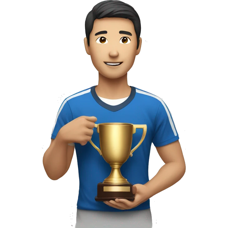 an asian man with a champion cup emoji