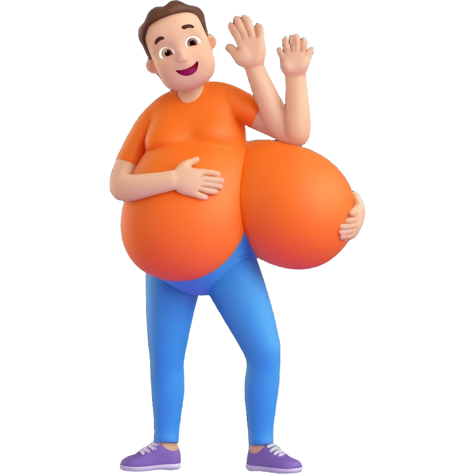 pregnant man, expressive, vibrant, emoji-like, joyful expression emoji