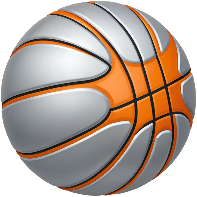 shiny silver basketball with orange seams, metallic silver material, reflective surface emoji