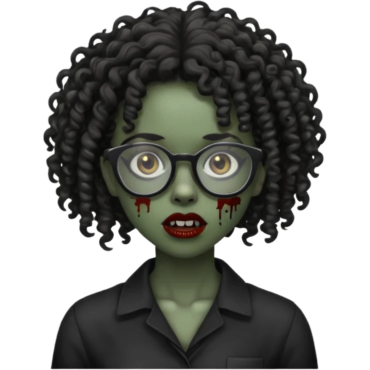 black zombie girl with glasses and curly hair emoji