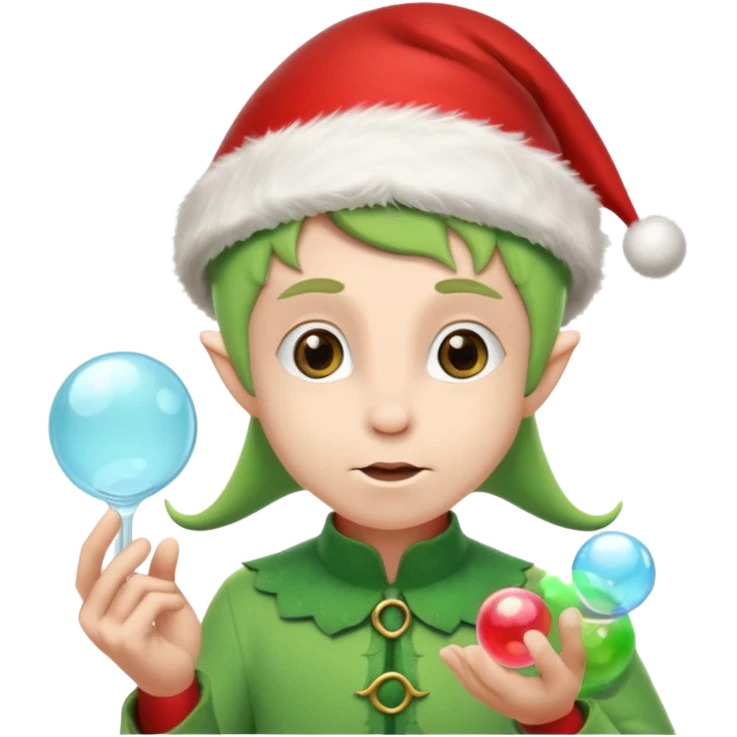elf wearing a santa hat holidng a bubble emoji