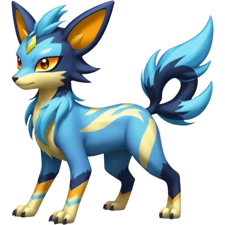 Feral Lightning-patterned Zig-zagged buzzy fuzzy Meloetta-Renamon-Zeraora-Luxray-Cobalion-Suicune-Vernid-fusion-hybrid-creature, full body  emoji