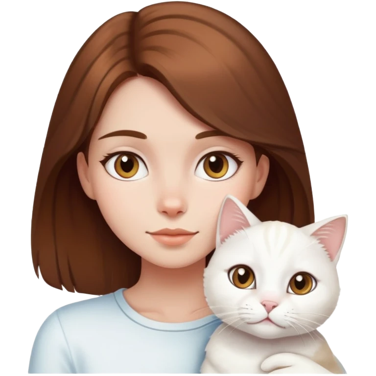 brown hair girl with white cat emoji