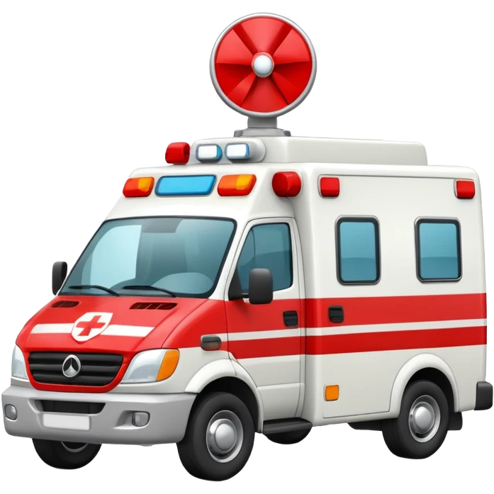 A modern white-and-red ambulance van with flashing rooftop siren.
 emoji