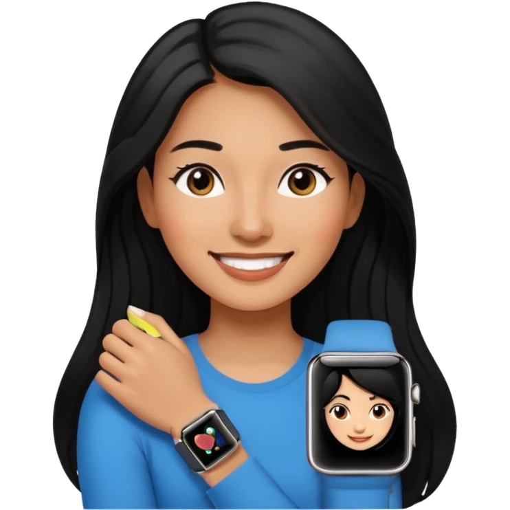 mujer cabello negro largo con apple watch en su muñeca emoji