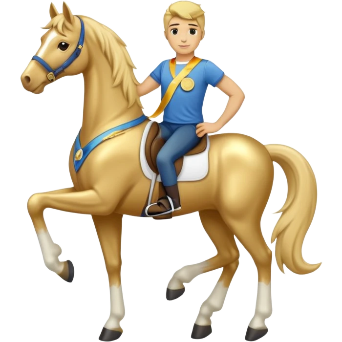 anthropomorphised horse in jeans and a t-shirt, wearing a gold medal emoji