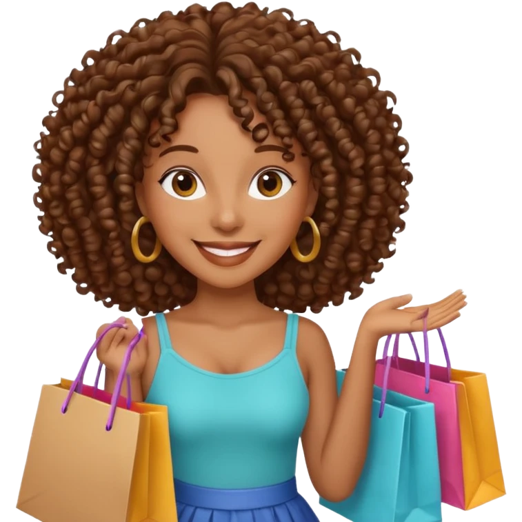 black woman with curly hair shopping emoji