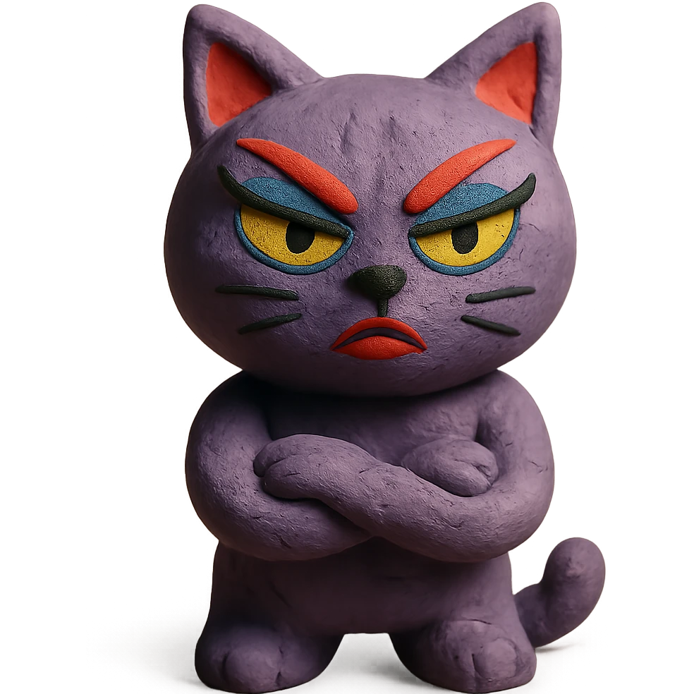 claymation style baddie cat with bold makeup emoji