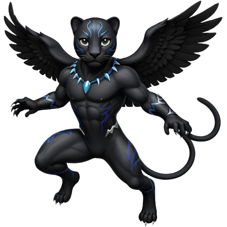 Black winged panter in jump, like bagira, has wings emoji
