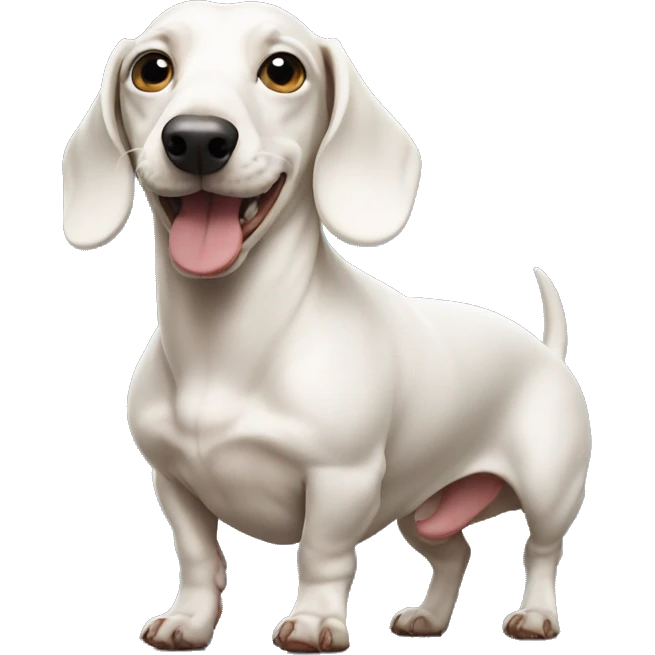 White dachshund with huge muscles emoji