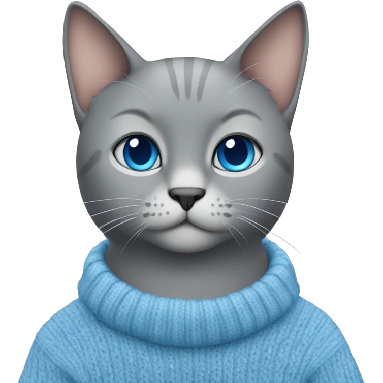 sitting grey cat blue eyes blue sweater  emoji
