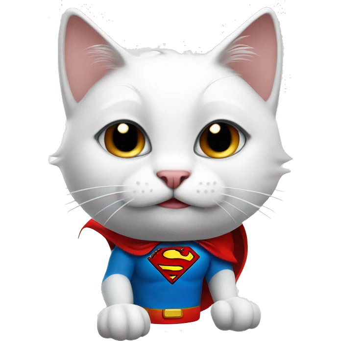 White Cat with a superman cape winking at you with a thumbs up emoji