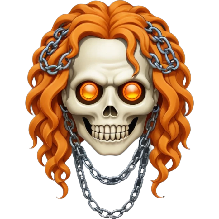 steam punk Megadeth - pin-head corpse made of rusty metal with chains on its teeth, huge curly orange hair emoji