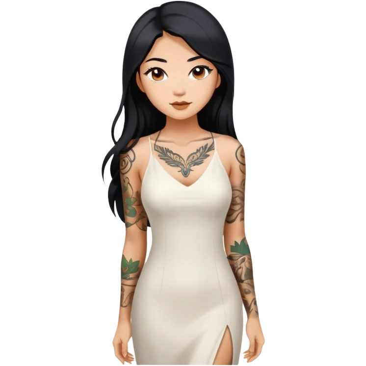Beautiful Asian woman with long black hair and body tattoos intimate sfw emoji