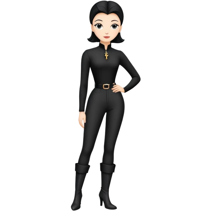 girl with oval-shaped flat-top head wearing tight black pants and black medieval high-heeled boots emoji