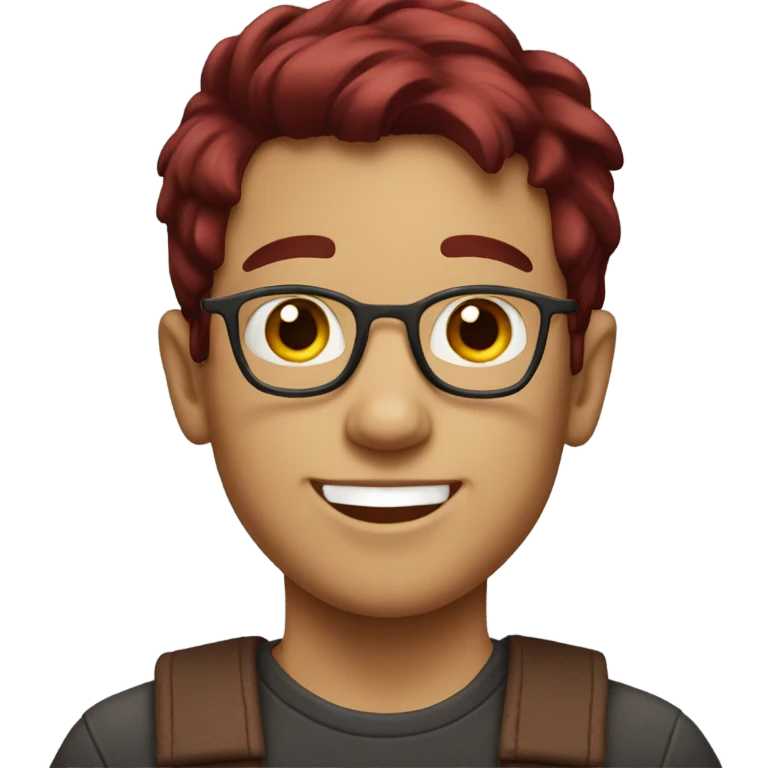 a boy with burgundy hair, not wearing glasses, smiling
 emoji