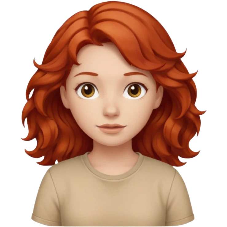 girl, wavy red hair, beige shirt emoji
