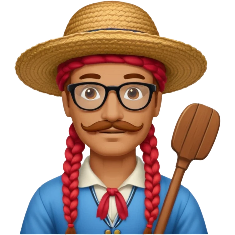 venice gondolier with long red braided hair, iconic hat, normal glassess and mustache emoji