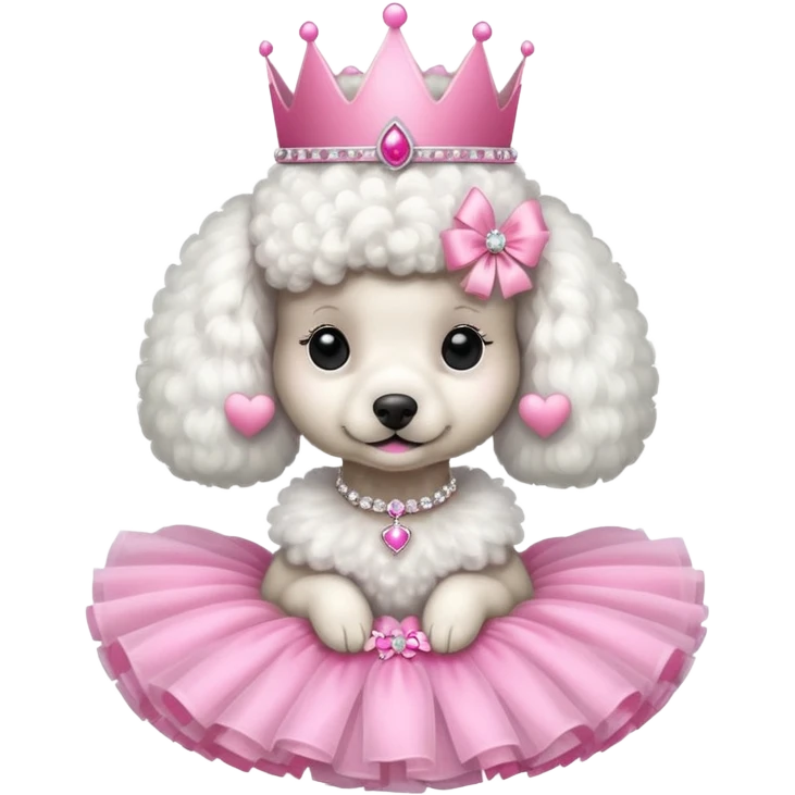 White poodle with pink tiara and tutu emoji