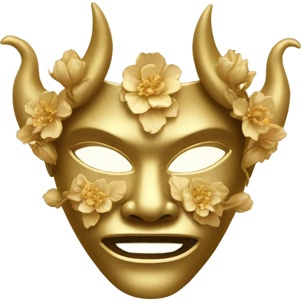 Golden feminine oni mask with floral pattern on it  emoji