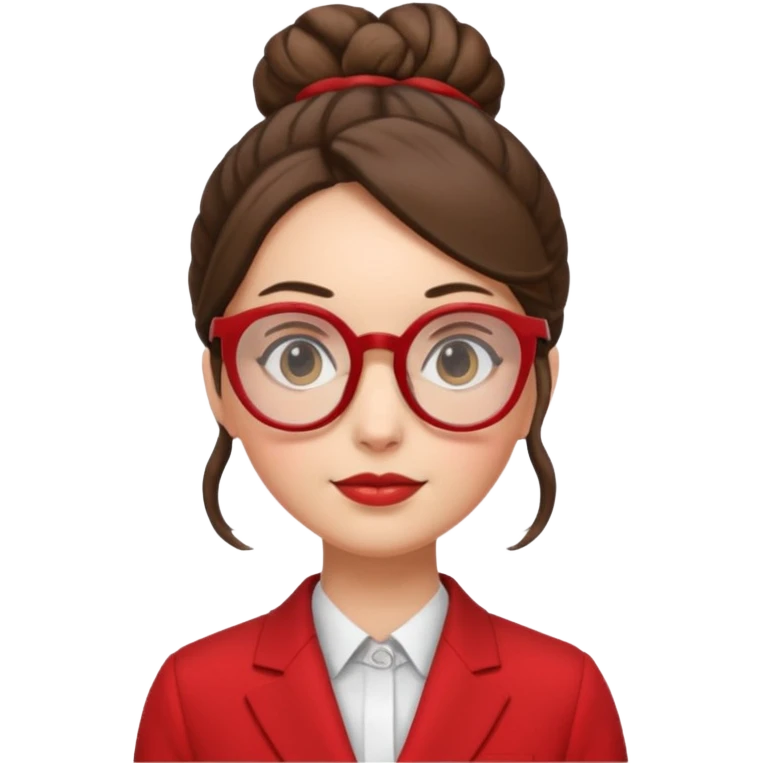 woman with bun hair with red suit and glasses emoji