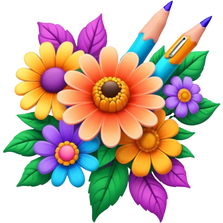 3D, psychedelic colored hippie style pen with flowers. Pen only  emoji