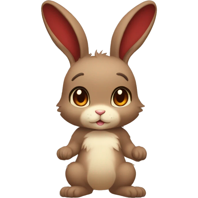 Cute, Chibi, Anthro, Fur-Sona, Dark-Brown, Normal-type-Ground-type Tan-Rabbit-Fakémon with Dark-Red eyes, beige belly, beige paws, beige feet, beige freckles, full body emoji