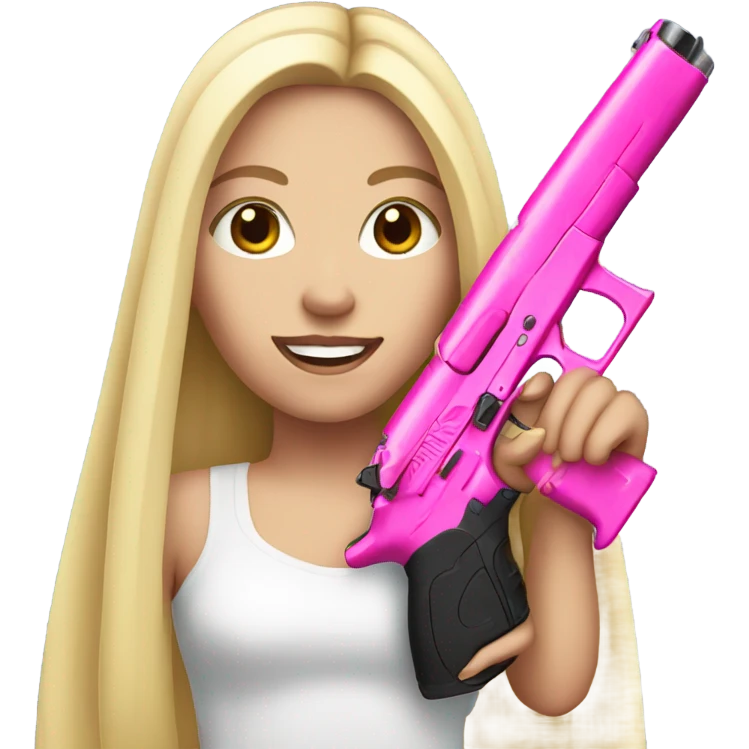 White Girl long hair hand pink nails holding pink gun emoji