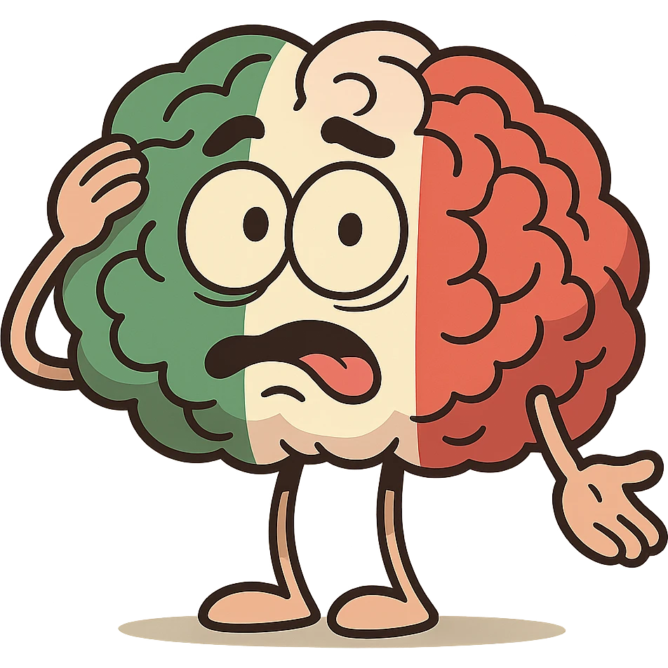 silly cartoon brain with Italian flag pattern, looking confused, playful style emoji