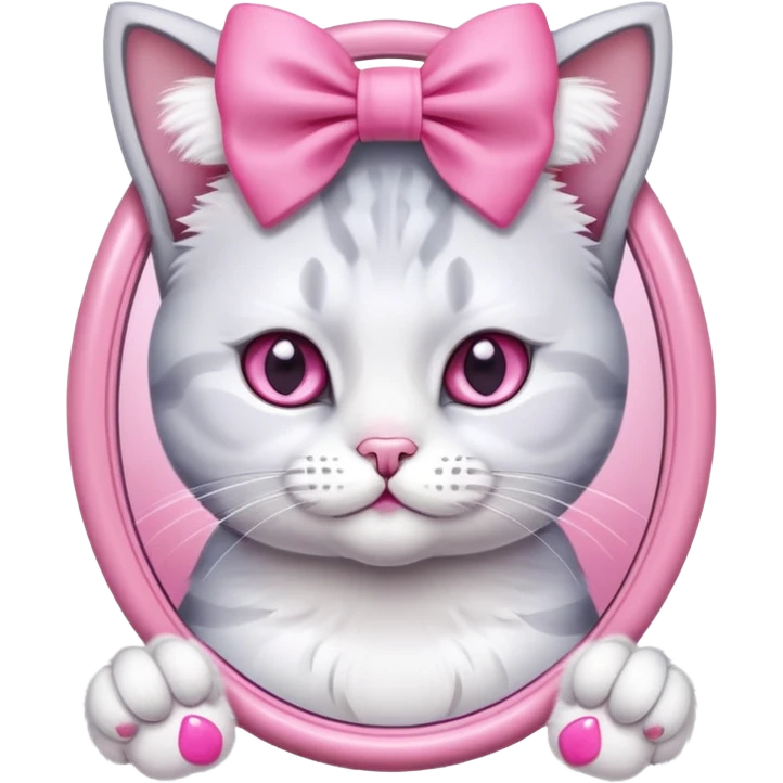 British cat with a pink bow on her head and a pink mirror in her paws emoji
