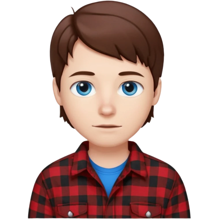 Chico blanco ojos azules pelo castaño y camisa de franela emoji