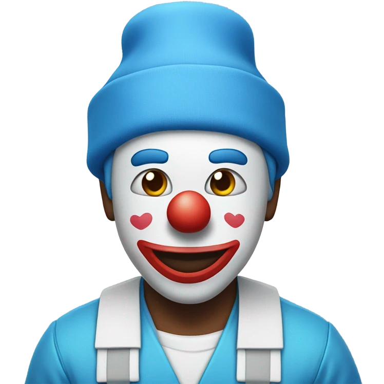Clown with a blue beanie and his skin is white and he is wearing a blue nurse shirt he has four white arms on his back emoji
