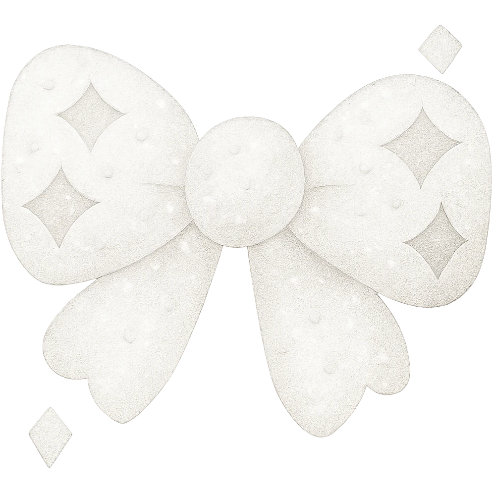 Make the glittery bow white, keep it sparkling and decorative with no background. The style should be elegant and festive with a shimmering texture. emoji