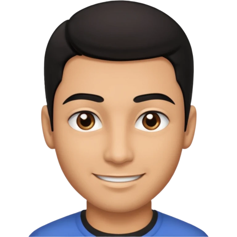 Emoji masculino em estilo 3D / cartoon realista, com pele morena clara, cabelos pretos bem penteados com gel, fios alinhados e com brilho, olhos pretos expressivos, sobrancelhas bem definidas, rosto jovem, expressão simpática e confiante, traços suaves e harmoniosos, sem barba emoji