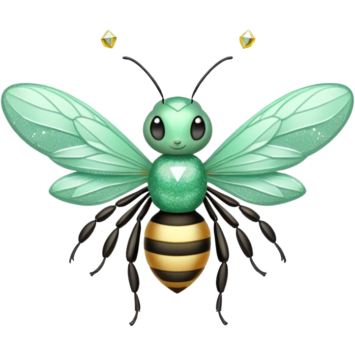 Mint green woman bee with diamond wings, sparkly rhinestones, and glitter accents emoji