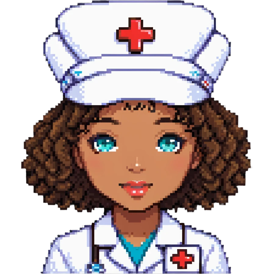 Latina nurse with curly hair, nurse hat, simple background emoji
