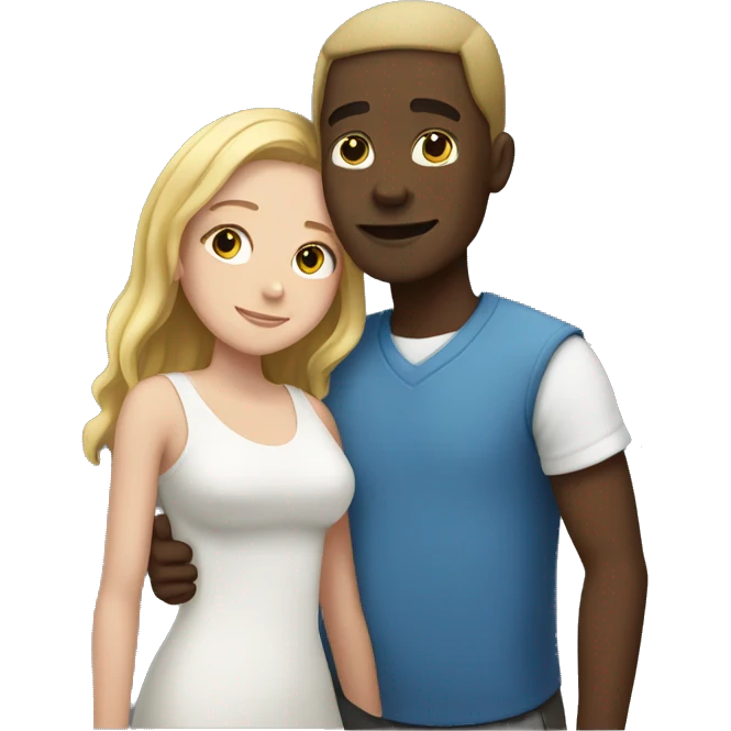 Black man and white girl hugging emoji