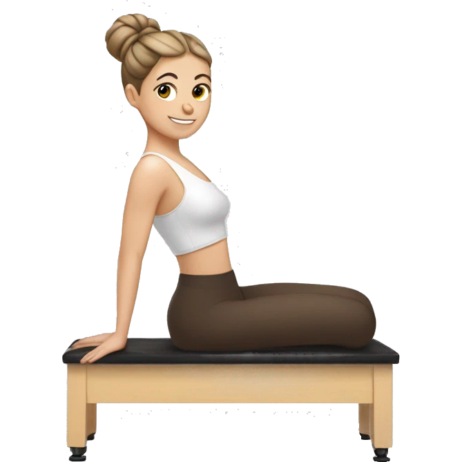 white girl brown bun doing reformer Pilates emoji