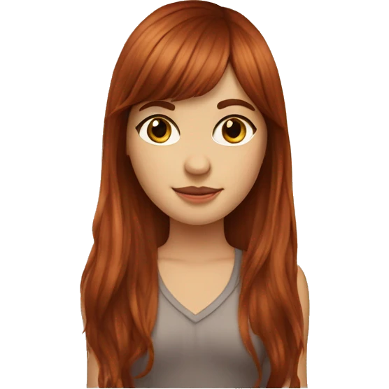 beautiful girl with long red brown hair and curtain bangs emoji