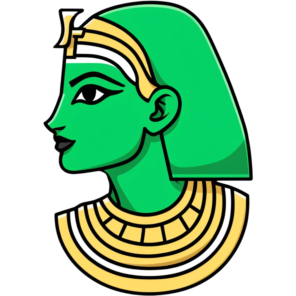 Strict ancient Egyptian style facial expression profile, hieroglyphic flat design, only white and deep green, rigid angular lines, no curves emoji