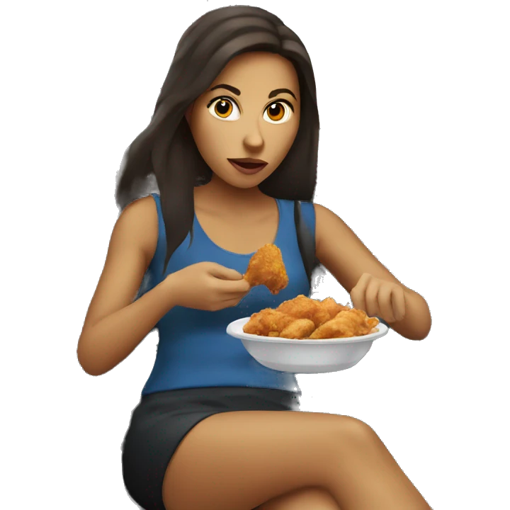 Brunette woman eating chicken in the car emoji