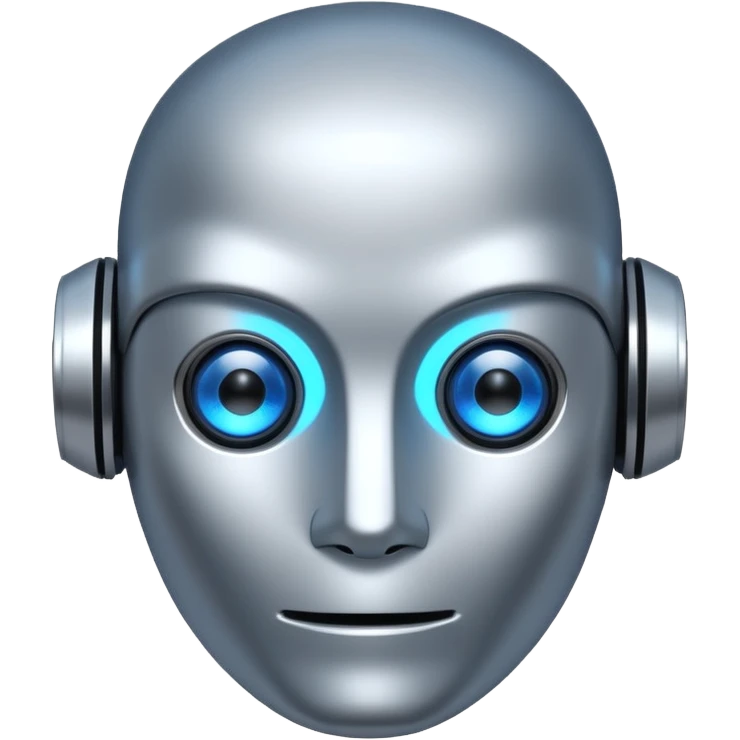 robot head representing a large language model, digital details, glowing eyes emoji